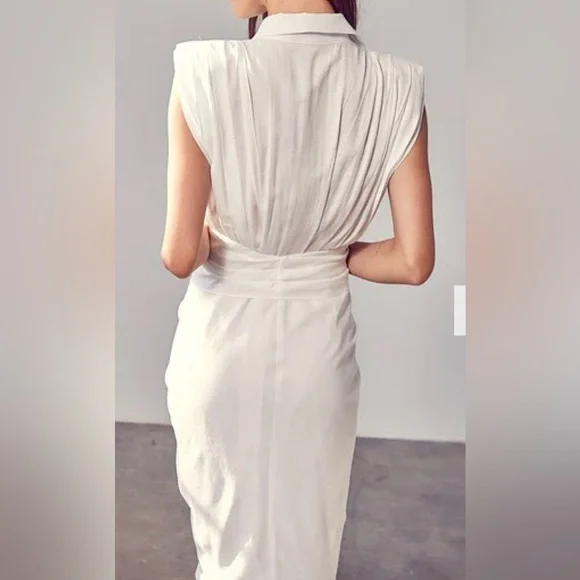 Do+Be Be White Button Front Tie Mini Dress Sleeveless Sz M Collared Flat Pleats - Picture 3 of 16